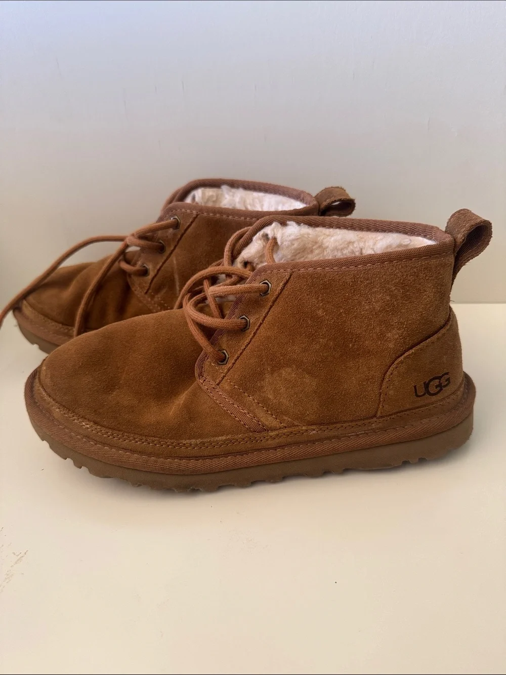 UGG Women’s Neumel Chestnut Suede Shearling Ankle Boots Size 7
